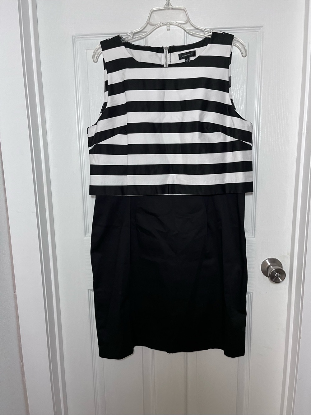 Spense Black and White Striped Illusion Sheath Dress